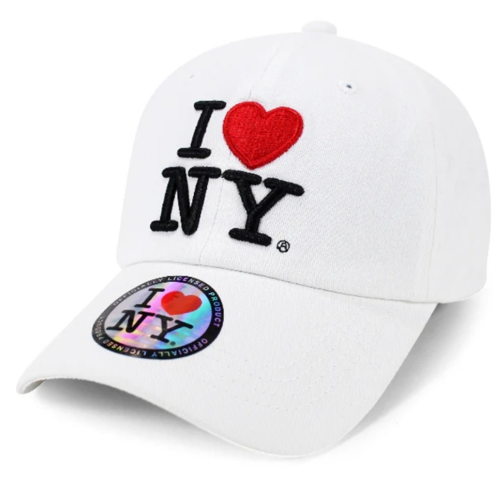 I Love New York White 100% Cotton Embroidered Adjustable Hat